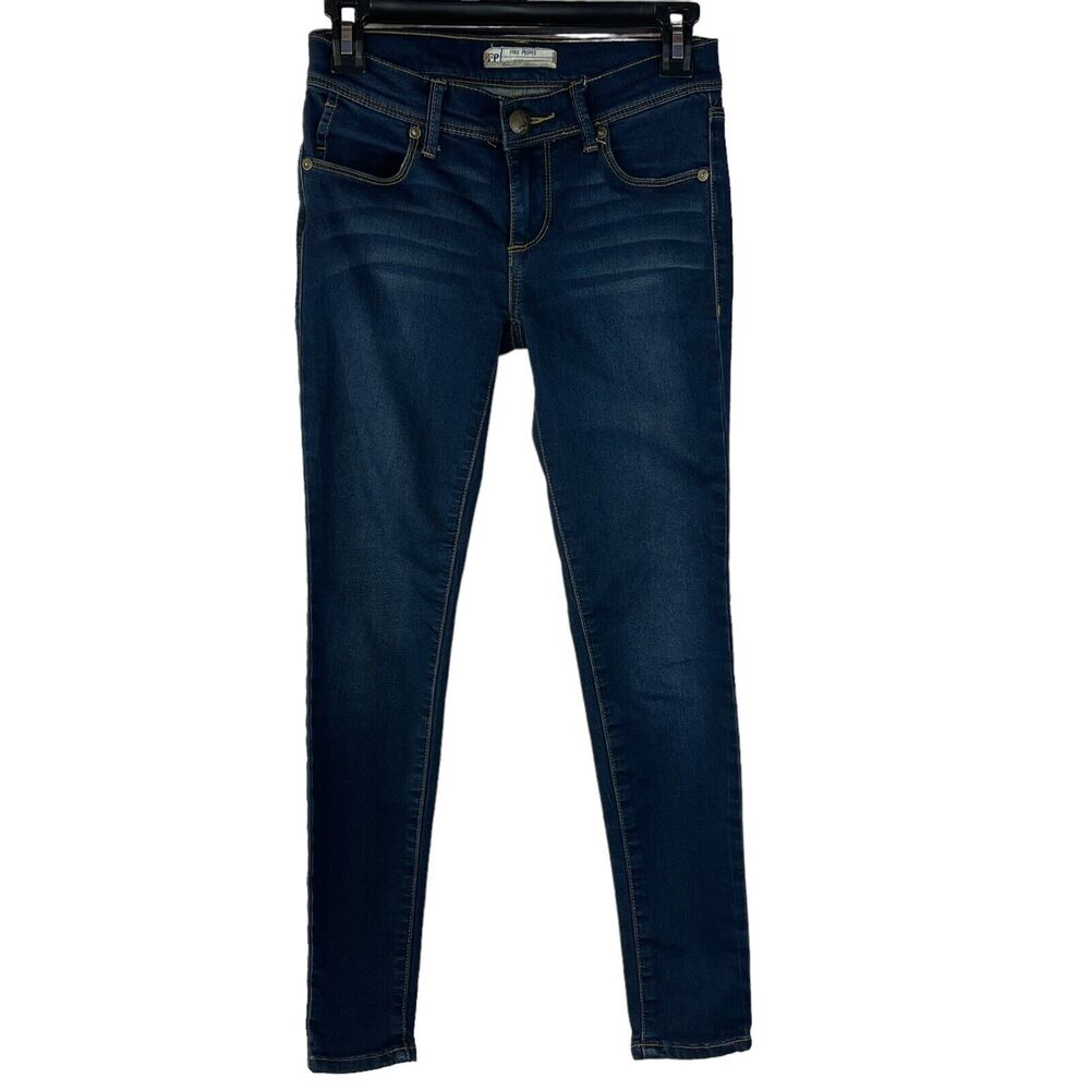 Free People SZ 24 Skinny Jegging Jeans Low-Rise Stretch Pockets Whiskered Blue